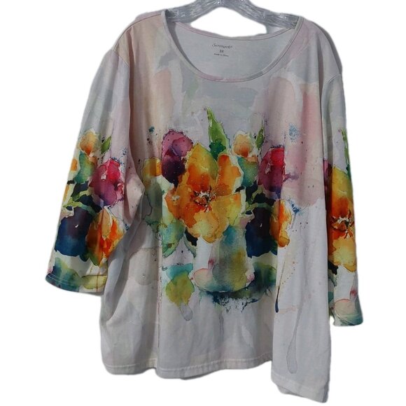 Serengeti Women’s Shirt Tunic Top Size 3X Watercolor Multi-colored Floral - Picture 1 of 10